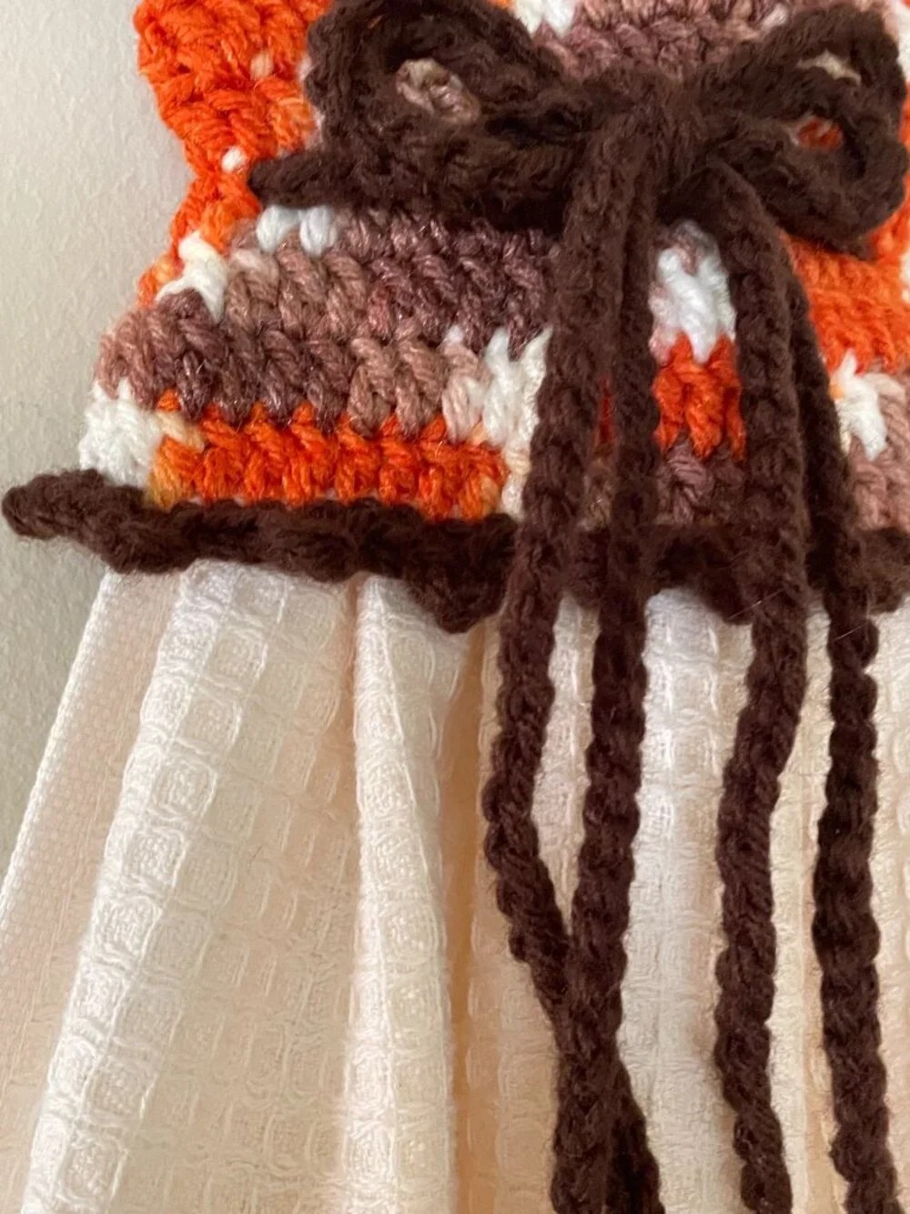 Crochet dress towel, Handmade gift for Farmhouse, Cappuccino Dish towel